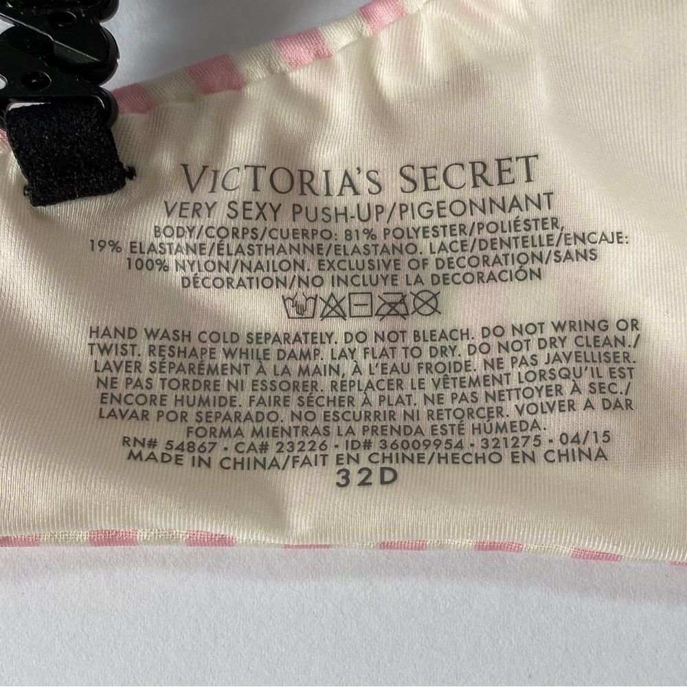 Victoria's Secret,‎ Very Sexy Push-Up, Striped Lace Bra, 32D, Pink, White, Black - Picture 5 of 5